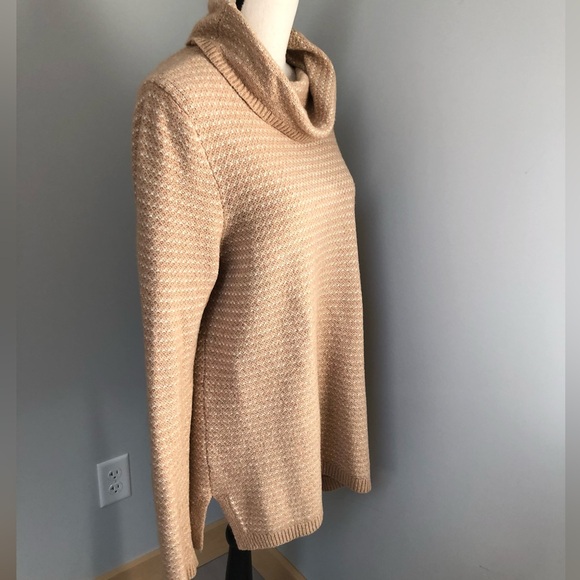 Land’s End Knit Beige Tan Cowl Neck Tunic Sweater Size Large - Picture 4 of 8